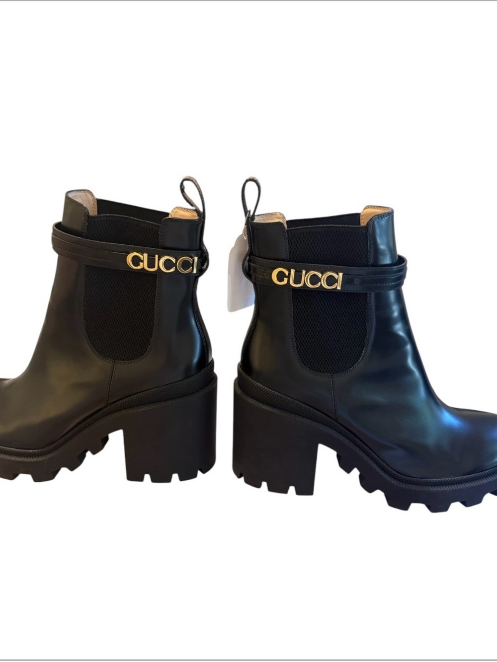 GUCCI - authentic Horsebit Lug Sole Chelsea Ankle Boots Black Leather EU 41 Auth